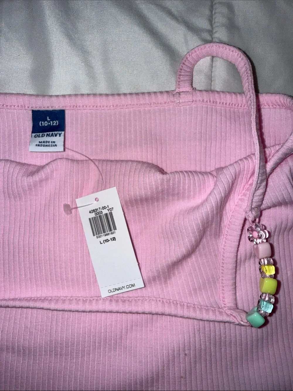 Old Navy Pink Ribbed Girls Tank with Beaded Straps